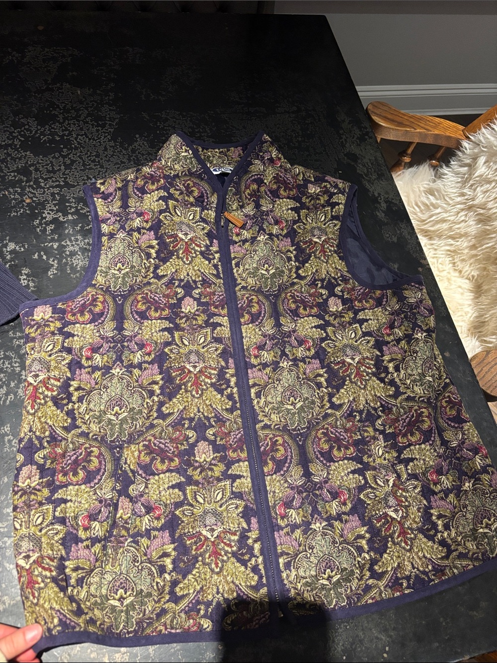 Patterned Purple Zip Front Vest - Women's Layering Piece